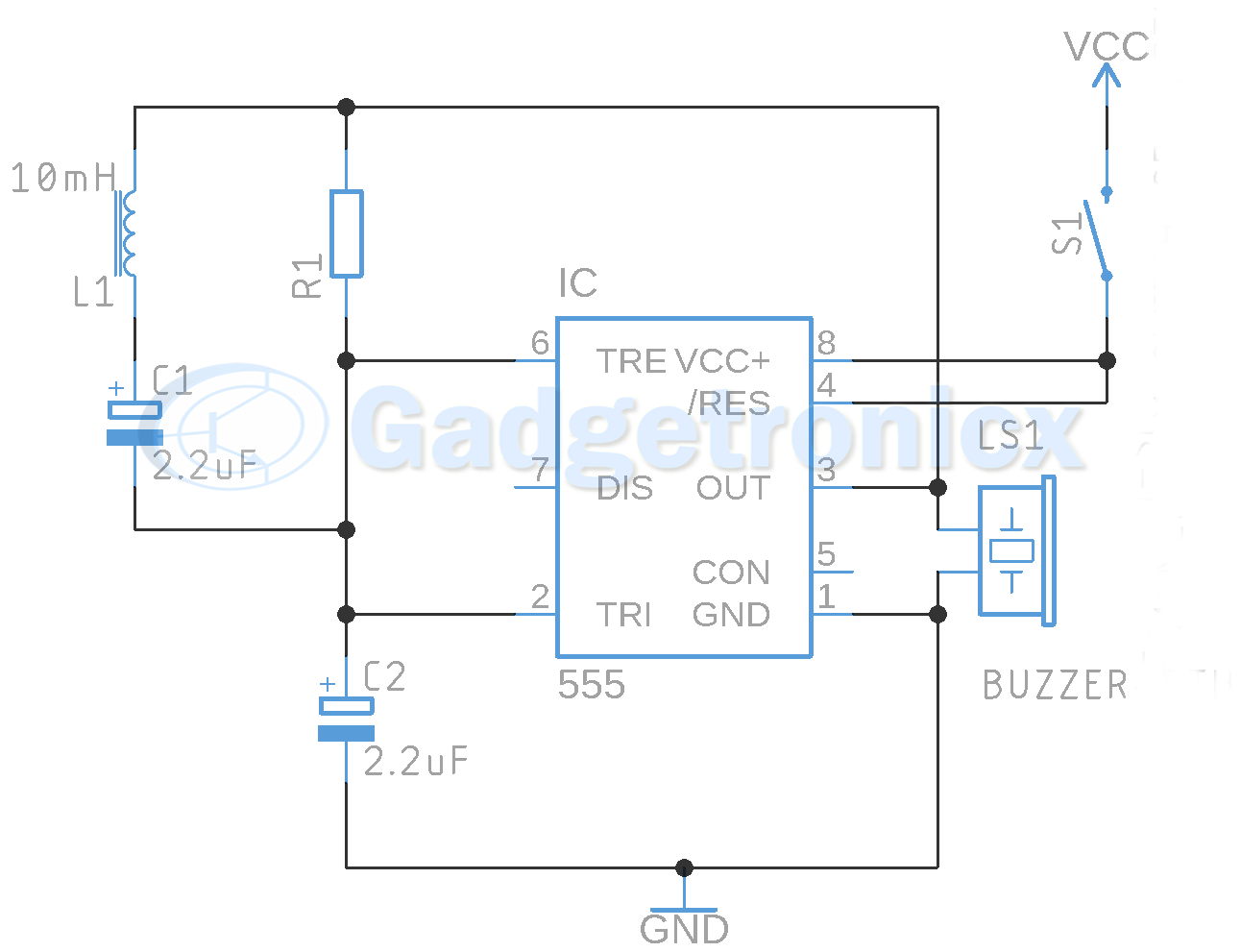 Metal Detector Circuit Using Ic 555 And Buzzer Gadgetronicx