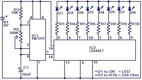 Disco LED Lights Circuit using IC 555 - Gadgetronicx