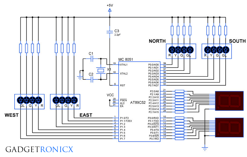 four-way-traffic-light-system-8051-microcontroller