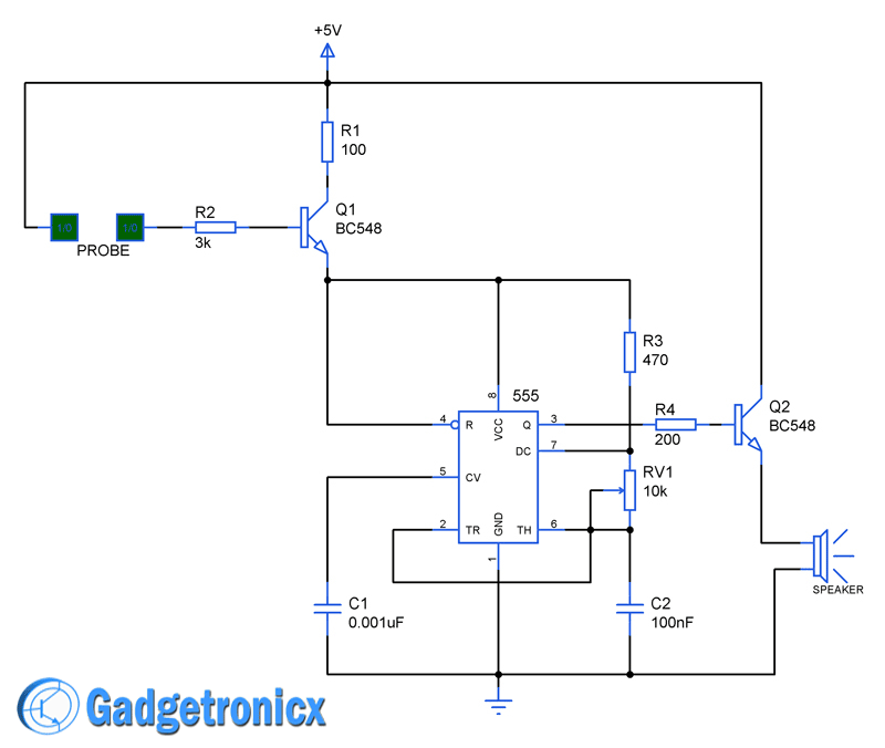 Rain alarm Circuit using Timer IC 555 - Gadgetronicx