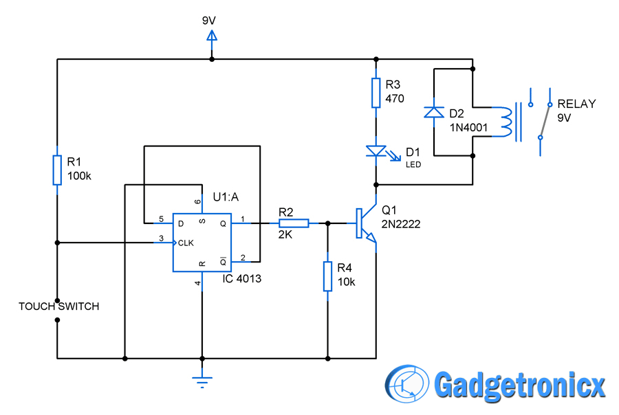 Touch switch circuit diagram using Flip flop - Gadgetronicx