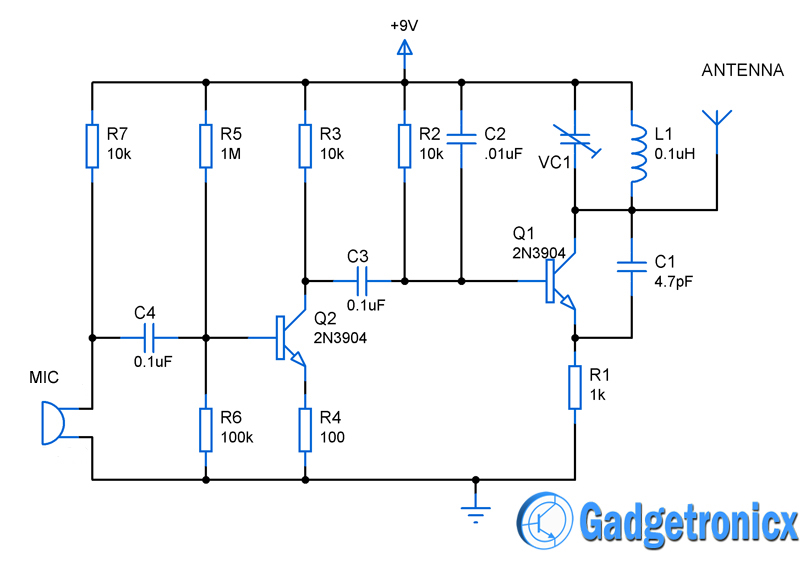 Single transistor FM Transmitter circuit - Gadgetronicx