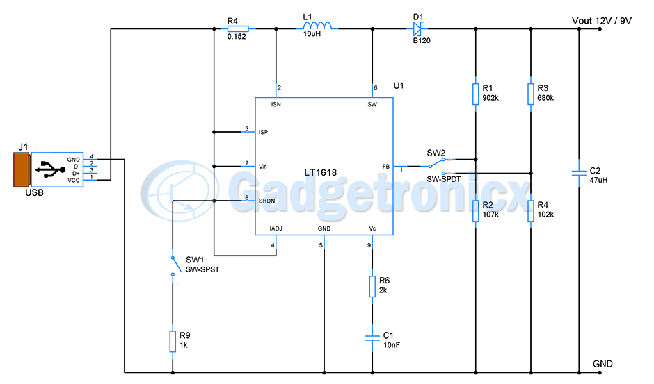 USB to 12V & 9V buck boost converter circuit - Gadgetronicx