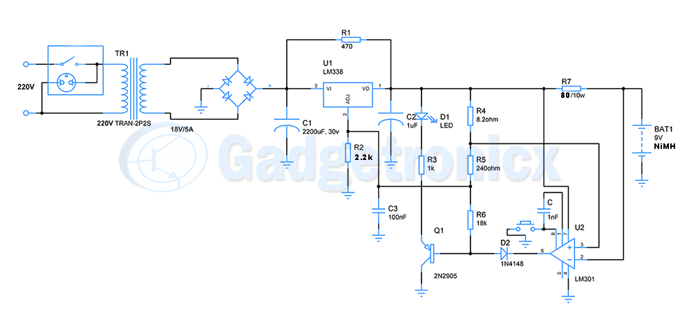 9v NiMH battery charger circuit - Gadgetronicx